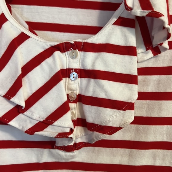 Lauren by Ralph Lauren Red and white striped cotton ruffle top. - Picture 3 of 3